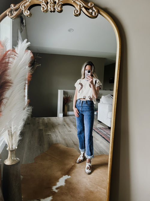 Horseshoe Mock Neck Knit Sweater