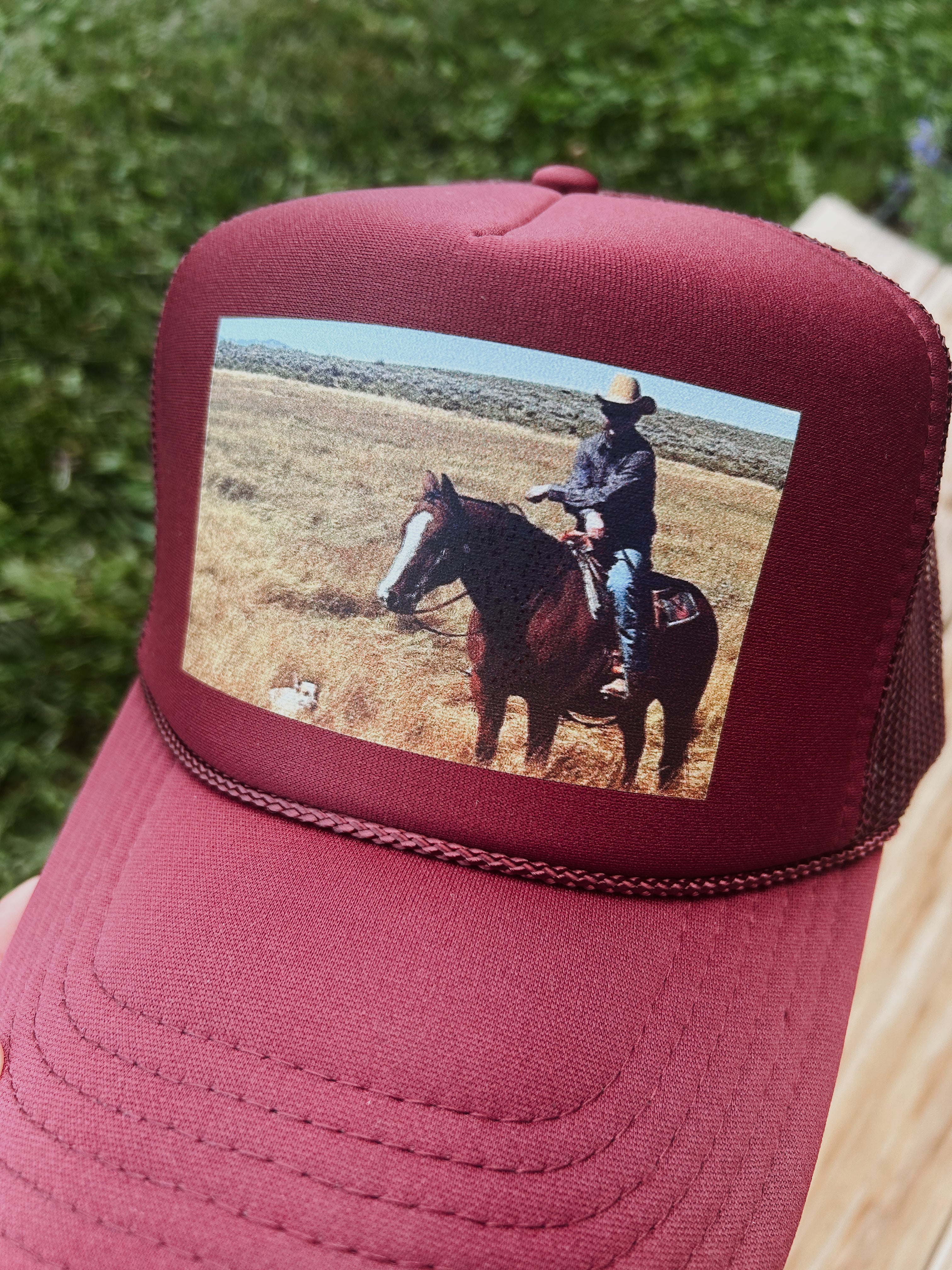 A Cowboy and His Dog Trucker - Maroon