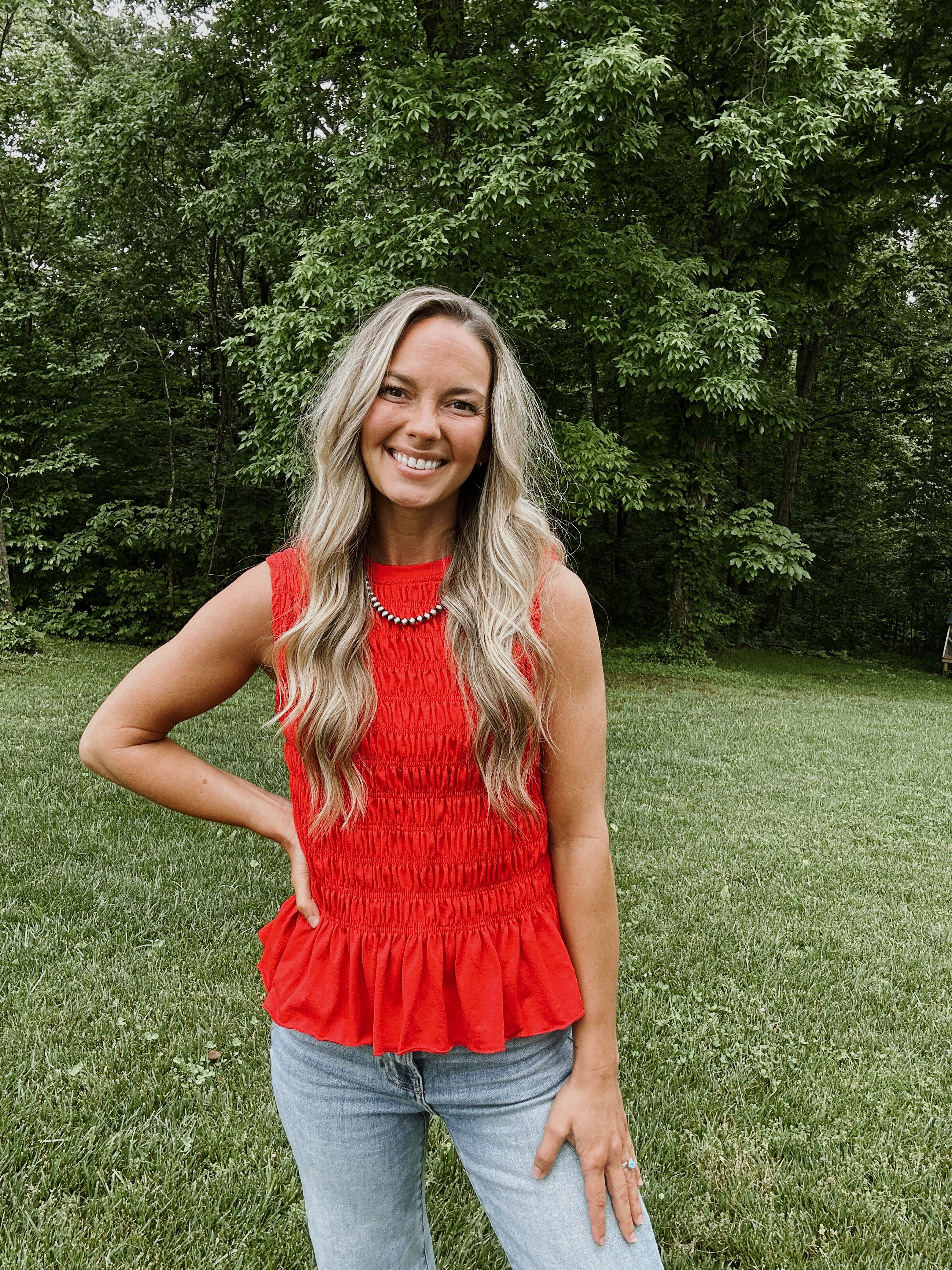Scrunched Peplum Tank - Red