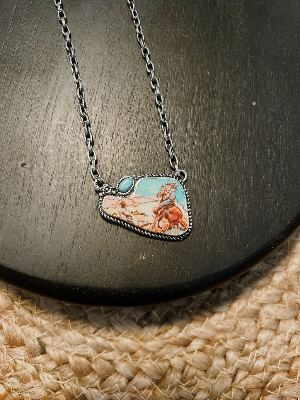 Rodeo Scenery + Stone Pendant Necklace