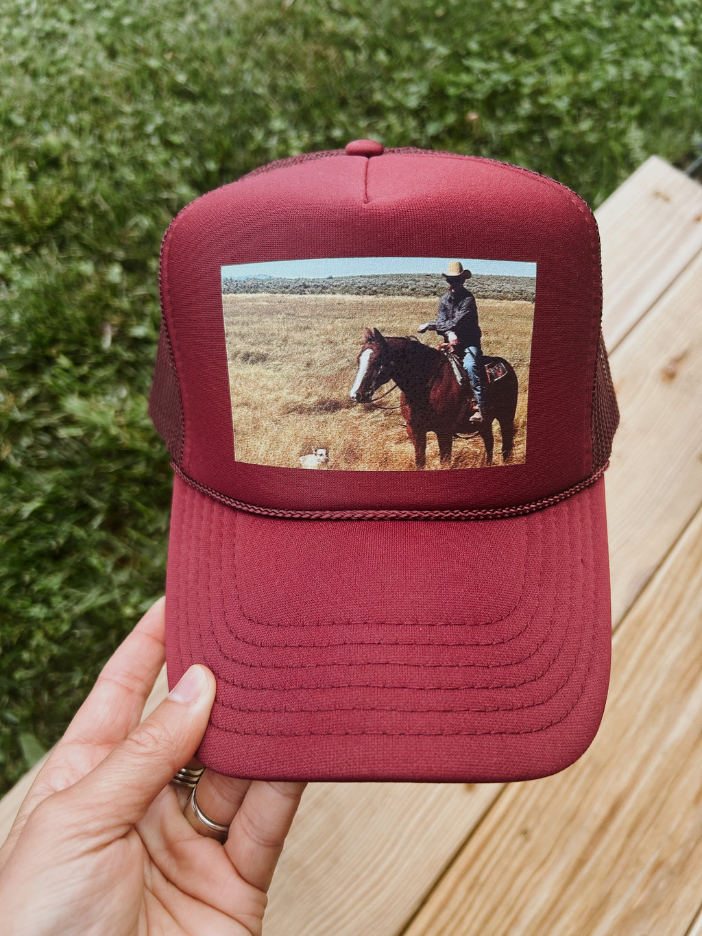 A Cowboy and His Dog Trucker - Maroon