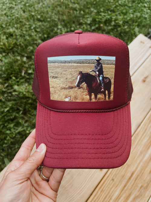 A Cowboy and His Dog Trucker - Maroon