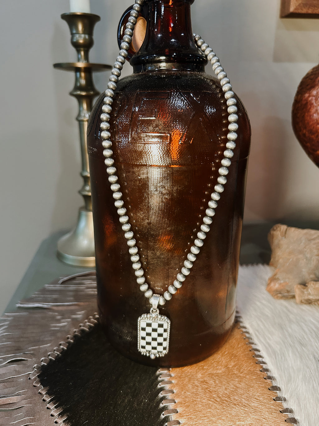 Checkered Pendant Necklace