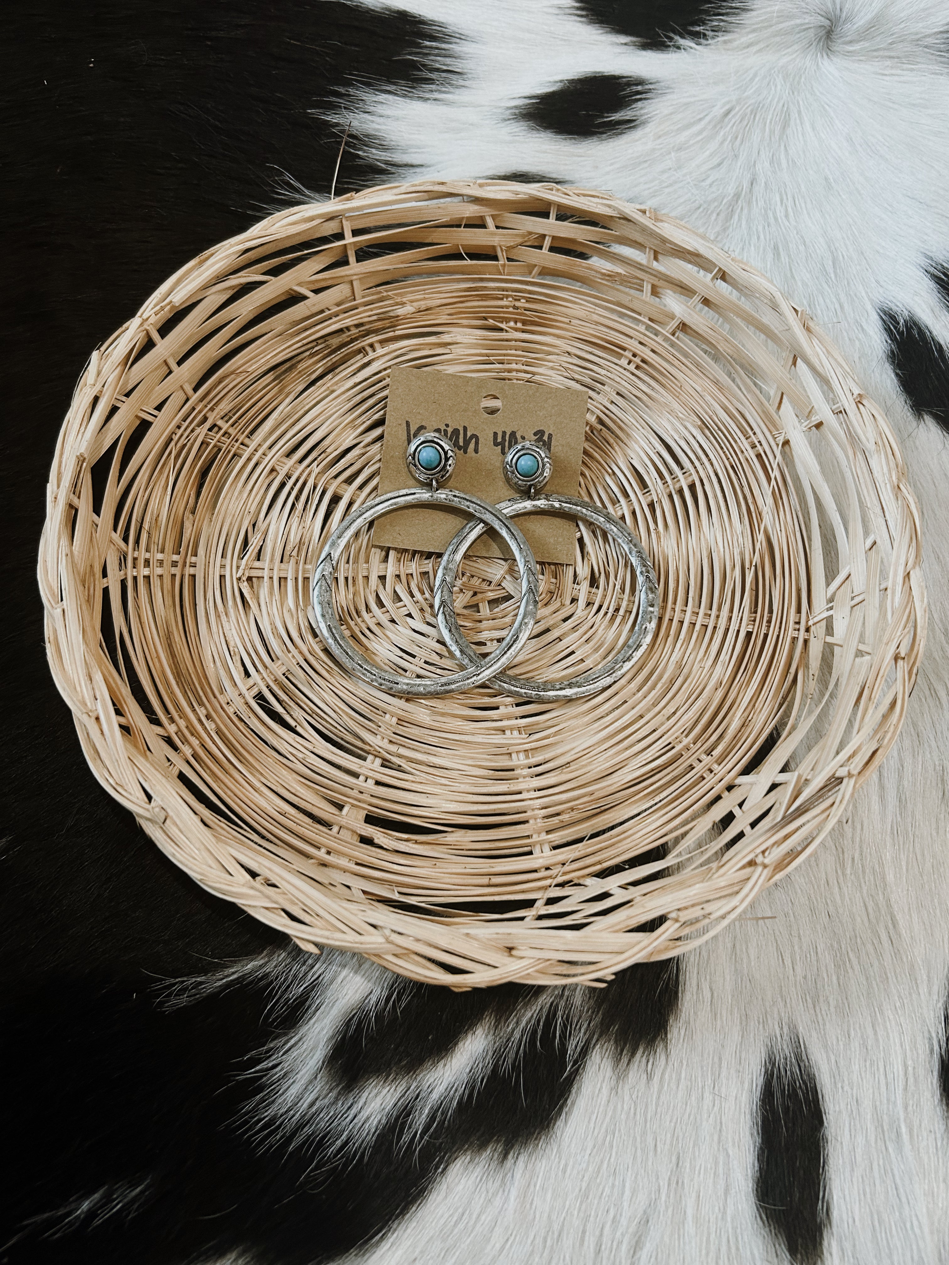 Turquoise and Silver Hoop Earrings